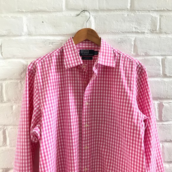 RALPH LAUREN LONG SLEEVE SHIRT Colorful Pink Gingham Men's Size 16.5 34/35 M L - Picture 3 of 6